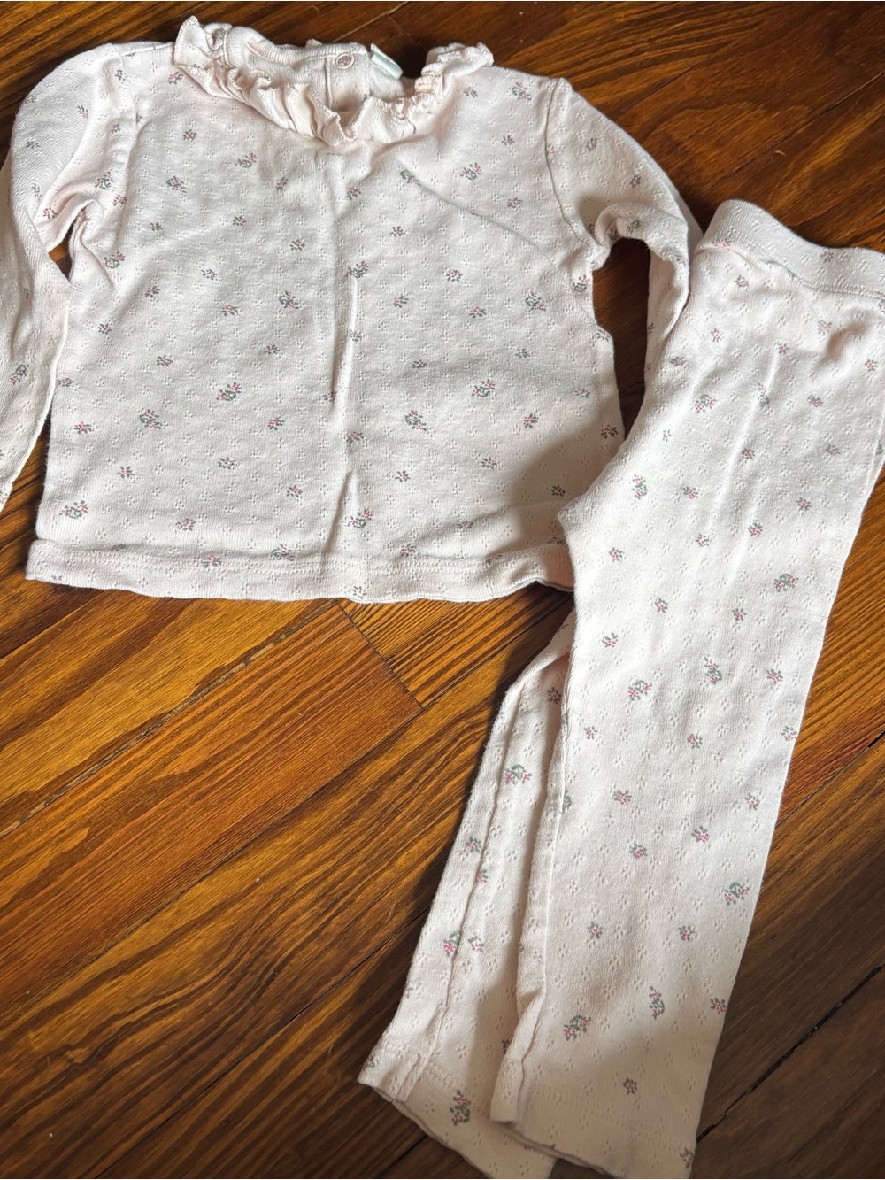 Tun tun pink floral pointelle Ruffle Neck Set
